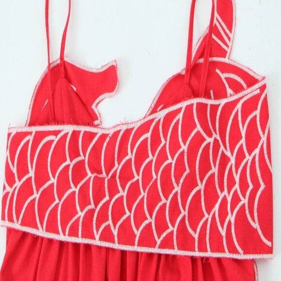 NEW! BEAUTIFUL SOLID KOI FISH PLEATED RED DRESS NEW - Picture 12 of 15